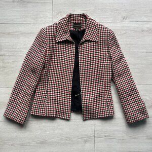 Louben II Houndstooth Zip-Front Wool Jacket - Size 8
